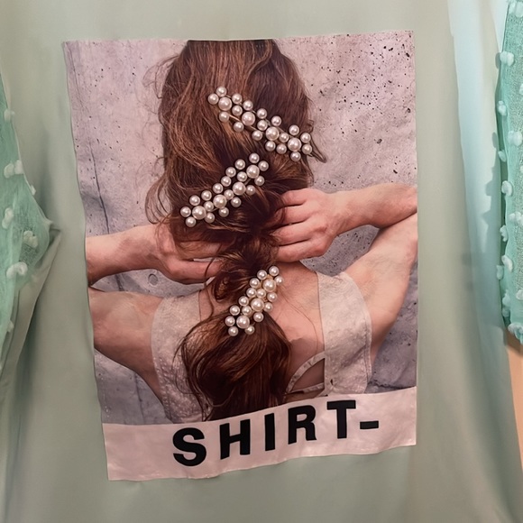 Miss Mia Mia Mint Green Balloon Sleeve Spandex T-shirt Top Size Medium - Picture 8 of 16